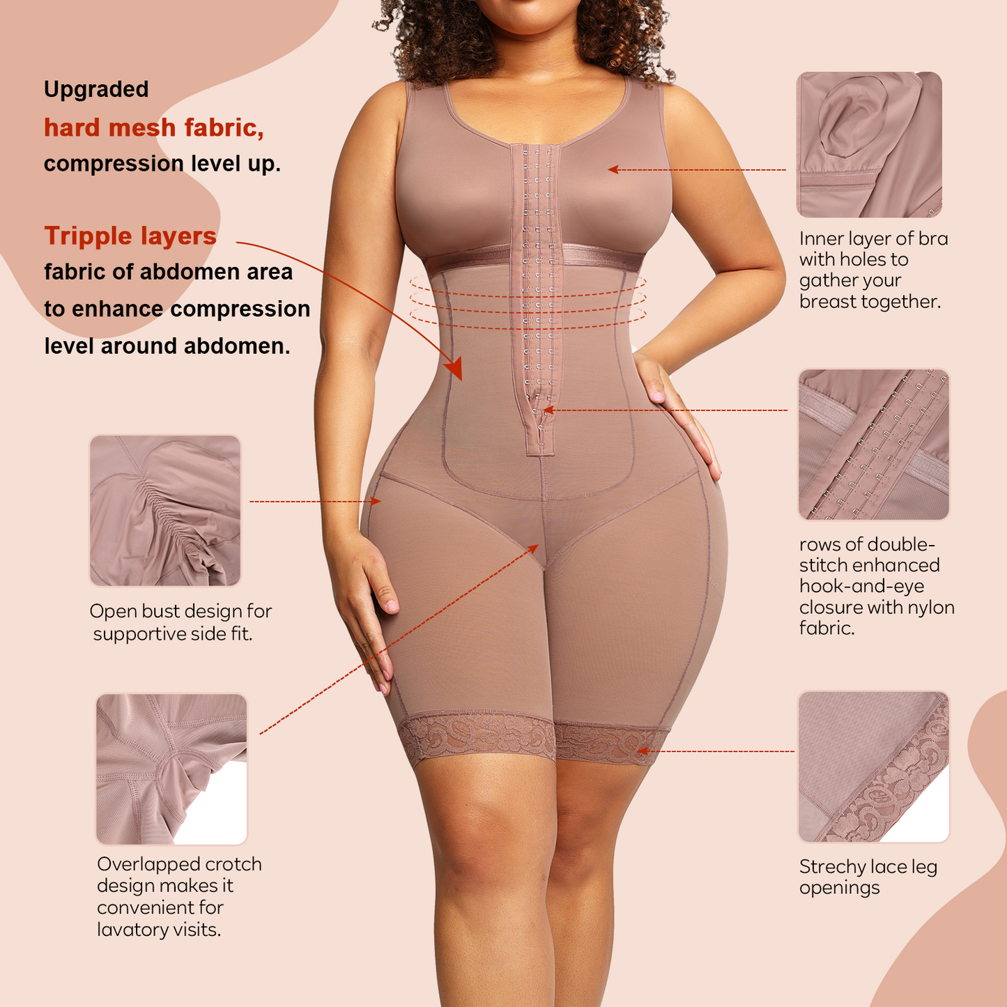 Post surgical compression Faja shape wear in Brown